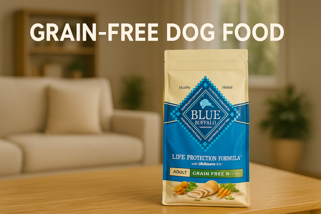 Grain-free dog food bowl filled with nutritious meat and vegetables for sensitive dogs.