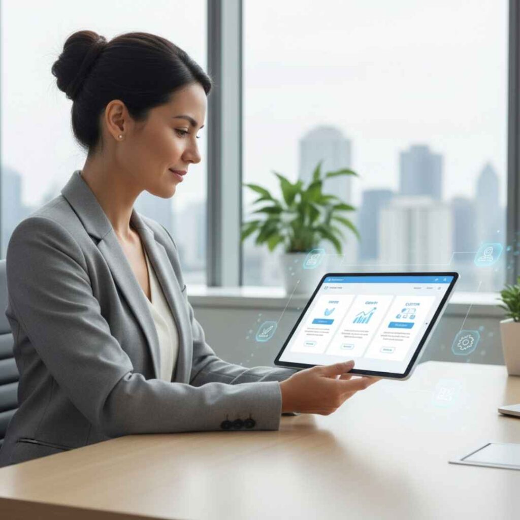 Flexible digital marketing plans for small businesses showing starter, growth, and custom options, visualizing business stages and online growth strategies